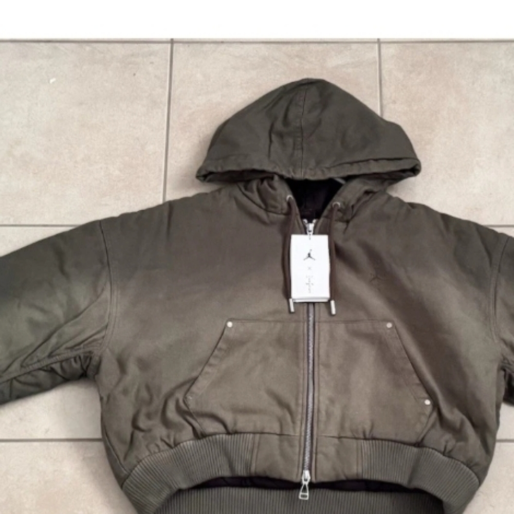$350 Travis Scott x Jordan Hooded Canvas Jacket Women’s M Cargo Khaki FD9113-325